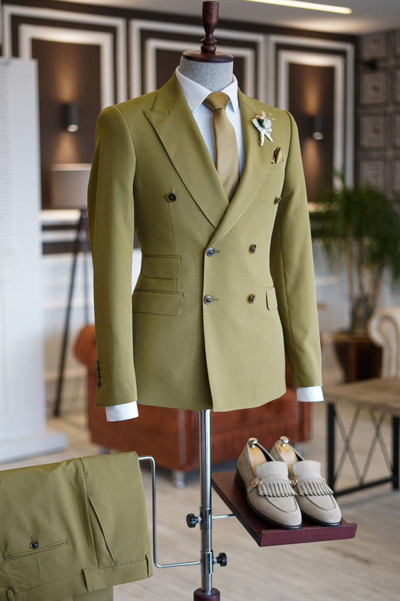 Green Peaked Lapel Double Breasted Men's Prom Suits