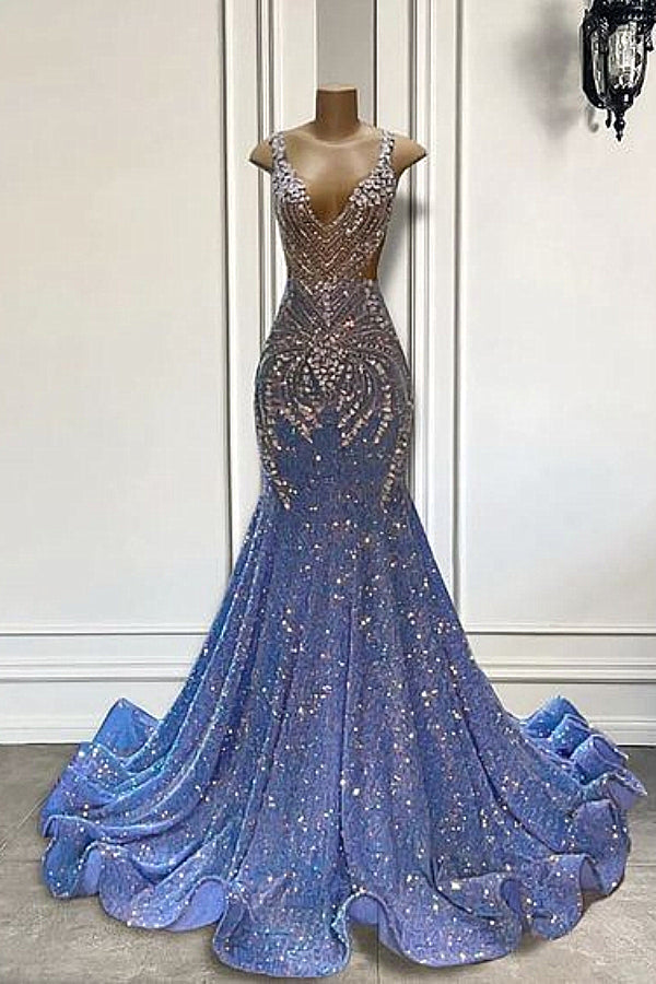 Sparkle Beaded Sequin Mermaid SIiver Beaded Prom Dresses-Ballbella