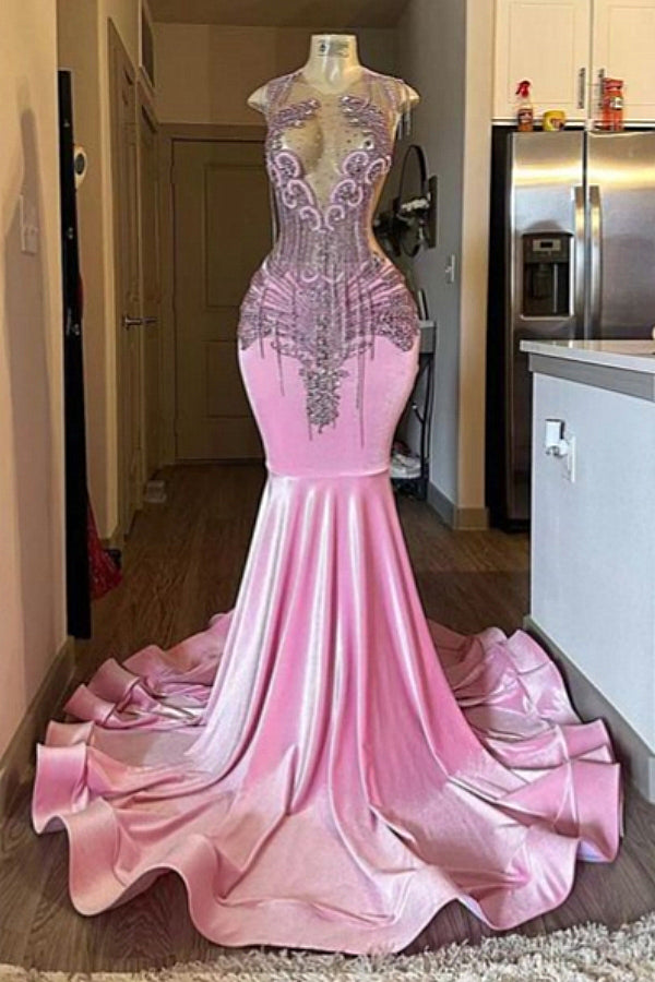 Pink Mermaid Beaded Floor Length Prom Dresses – Ballbella